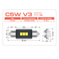 LED лампа AMS VISION C5W V3 T11 36 5500K